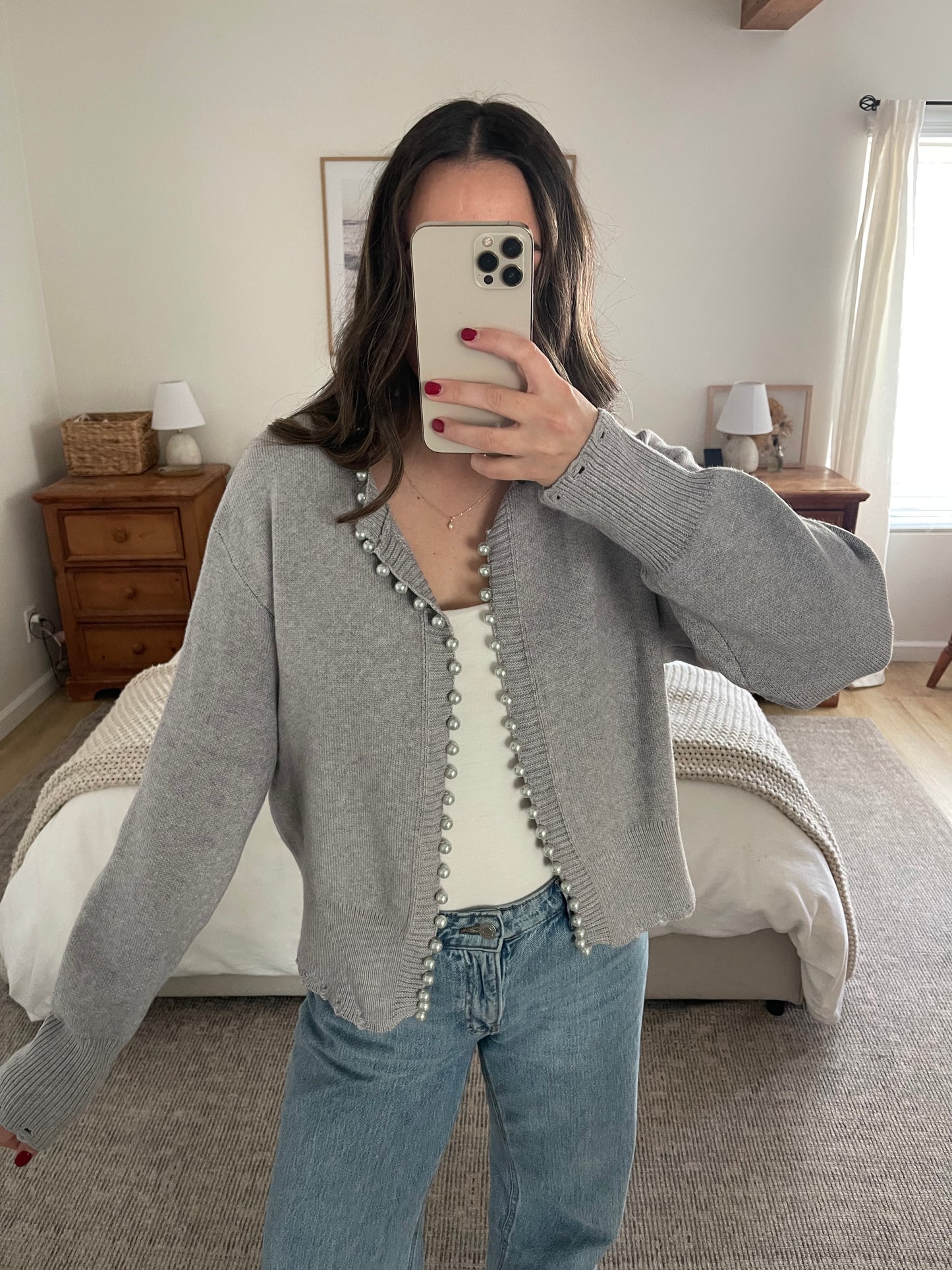 Sophie Pearl Cardigan, Grey