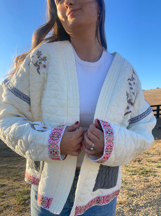 Big Sur Embroidered Jacket, Cream Floral