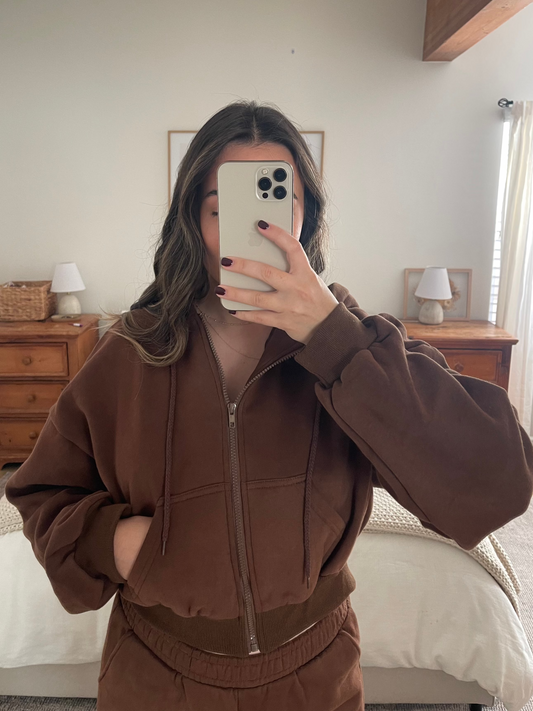 Comfort Crop Fleece Hoodie, Chocolate