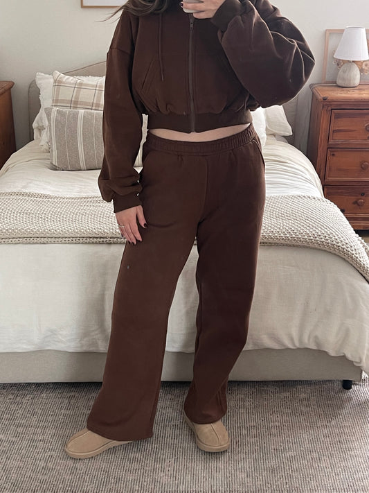 Comfort Wide Leg Fleece Sweatpants, Chocolate